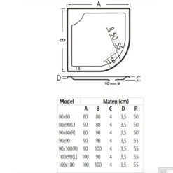 Kwartrond Douchebak Bounty 100 X 90 X 4 Cm Cement -Winkel Voor Huis- En Badkamerartikelen 100x90 bounty cement technische tekening