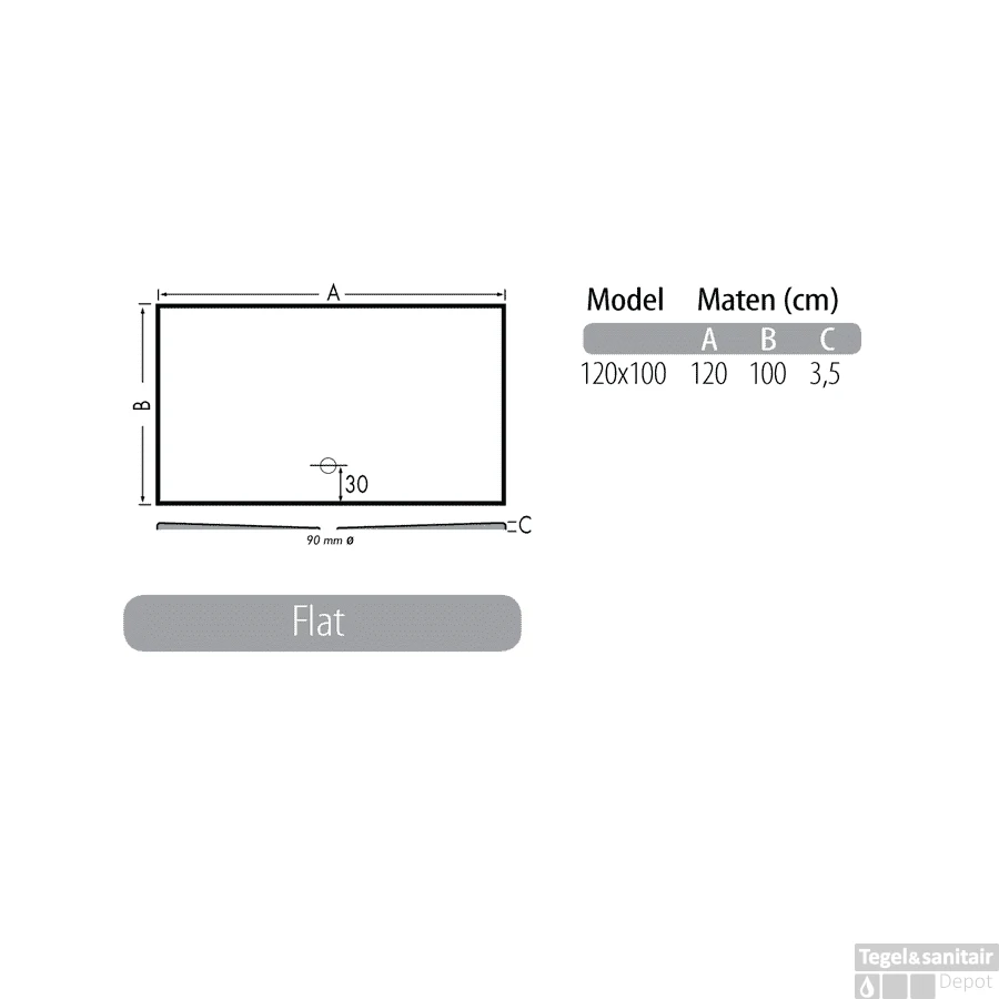 Luxe Zelfdragende Douchevloer Flat 120 X 100 X 3,5 Cm 2 Luxe Zelfdragende Douchevloer Flat 120 X 100 X 3,5 Cm - Afbeelding 2