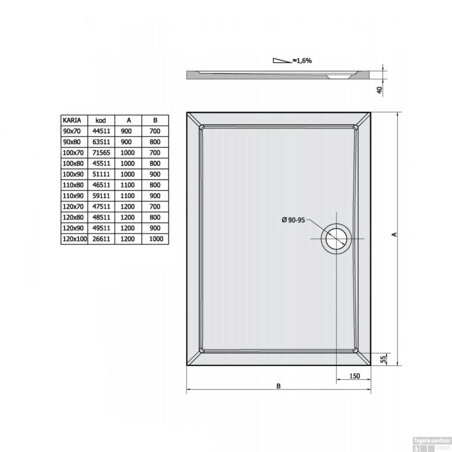 Douchebak Gegoten Marmer Sapho Karia 100x80x4 Cm Rechthoek Wit 3 Douchebak Gegoten Marmer Sapho Karia 100x80x4 Cm Rechthoek Wit - Afbeelding 3