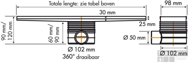 Easydrain Tegeldrain Tegel Afv.goot 9,8x90cm.m/sifon (tgl.roosterd.12mm Rvs 3 Easydrain Tegeldrain Tegel Afv.goot 9,8x90cm.m/sifon (tgl.roosterd.12mm Rvs - Afbeelding 3
