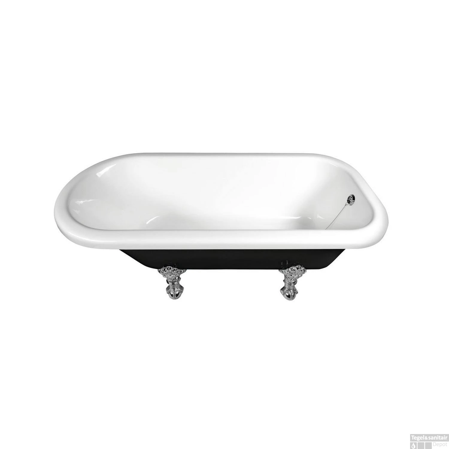 Vrijstaand Bad Sapho Foxtrot 170x75x49 Cm Wit / Zwart Met Leeuwenpoten Chroom - Afbeelding 3