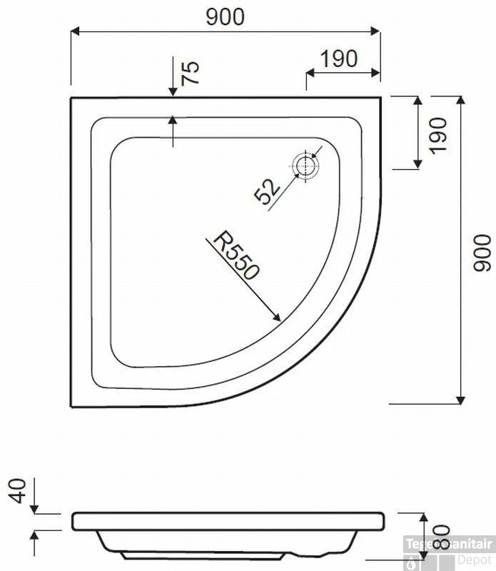 Wisa Cadiz Douchebak Kwartrond 90 X 90 X 8 Cm. Wit 2 Wisa Cadiz Douchebak Kwartrond 90 X 90 X 8 Cm. Wit - Afbeelding 2