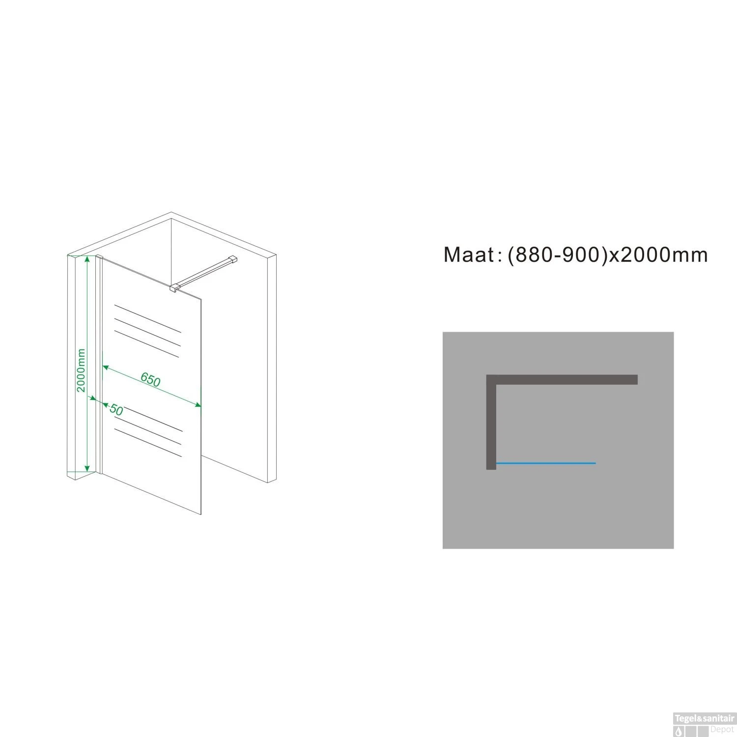 BWS Inloopdouche Davos Wit Melkglas 90x200 Cm 10 Mm NANO Coating 3 BWS Inloopdouche Davos Wit Melkglas 90x200 Cm 10 Mm NANO Coating - Afbeelding 3