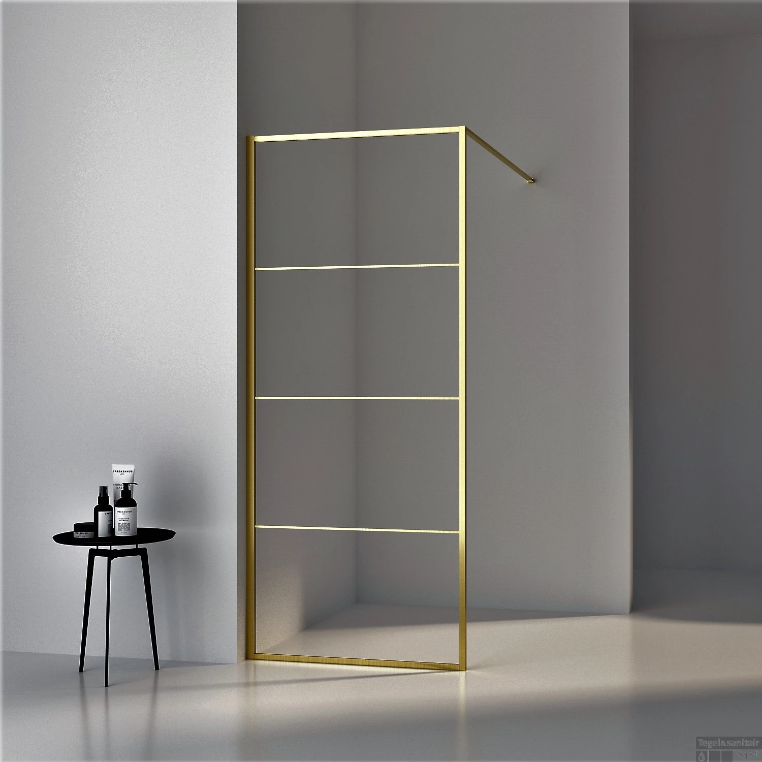 BWS Inloopdouche Frame 90x200 Cm 8mm NANO Glas Geborsteld Messing Goud