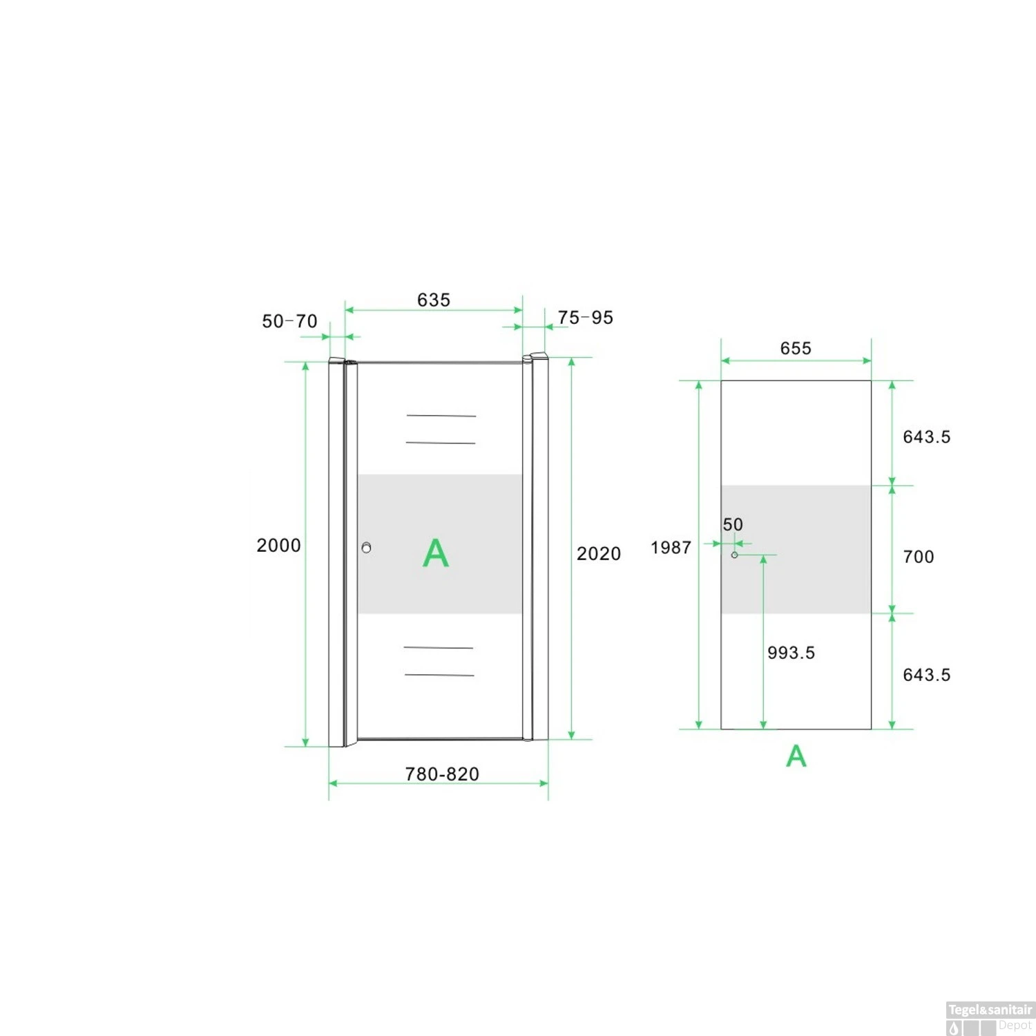 BWS Nisdeur Met Middenband 80x200cm 8mm NANO Coating Rechts 6 BWS Nisdeur Met Middenband 80x200cm 8mm NANO Coating Rechts - Afbeelding 6