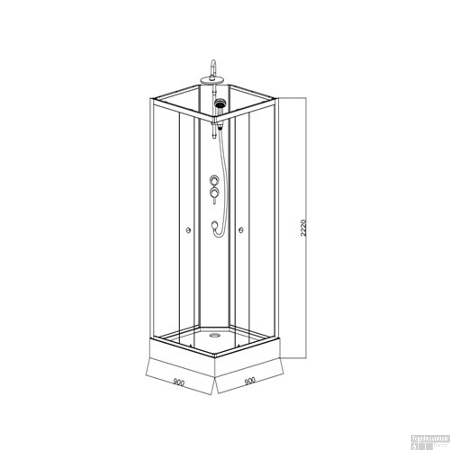Complete Douchecabine VM Khone IV 90x90x220 Cm Hoekinstap Mat Wit - Afbeelding 3