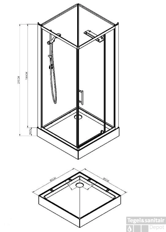 Complete Douchecabine Wiesbaden Domino 80x80x210 Cm 5mm 2 Complete Douchecabine Wiesbaden Domino 80x80x210 Cm 5mm - Afbeelding 2