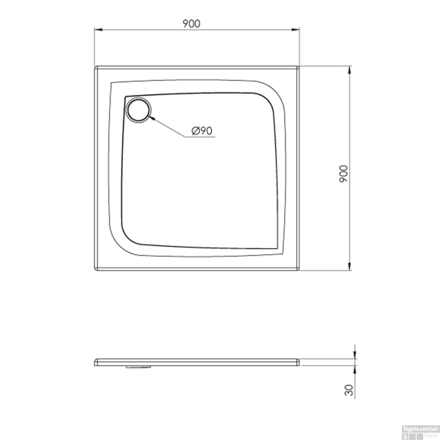 Douchebak Allibert Mooneo Vierkant Inbouw Bioplax 90x90 Cm Zwart 2 Douchebak Allibert Mooneo Vierkant Inbouw Bioplax 90x90 Cm Zwart - Afbeelding 2