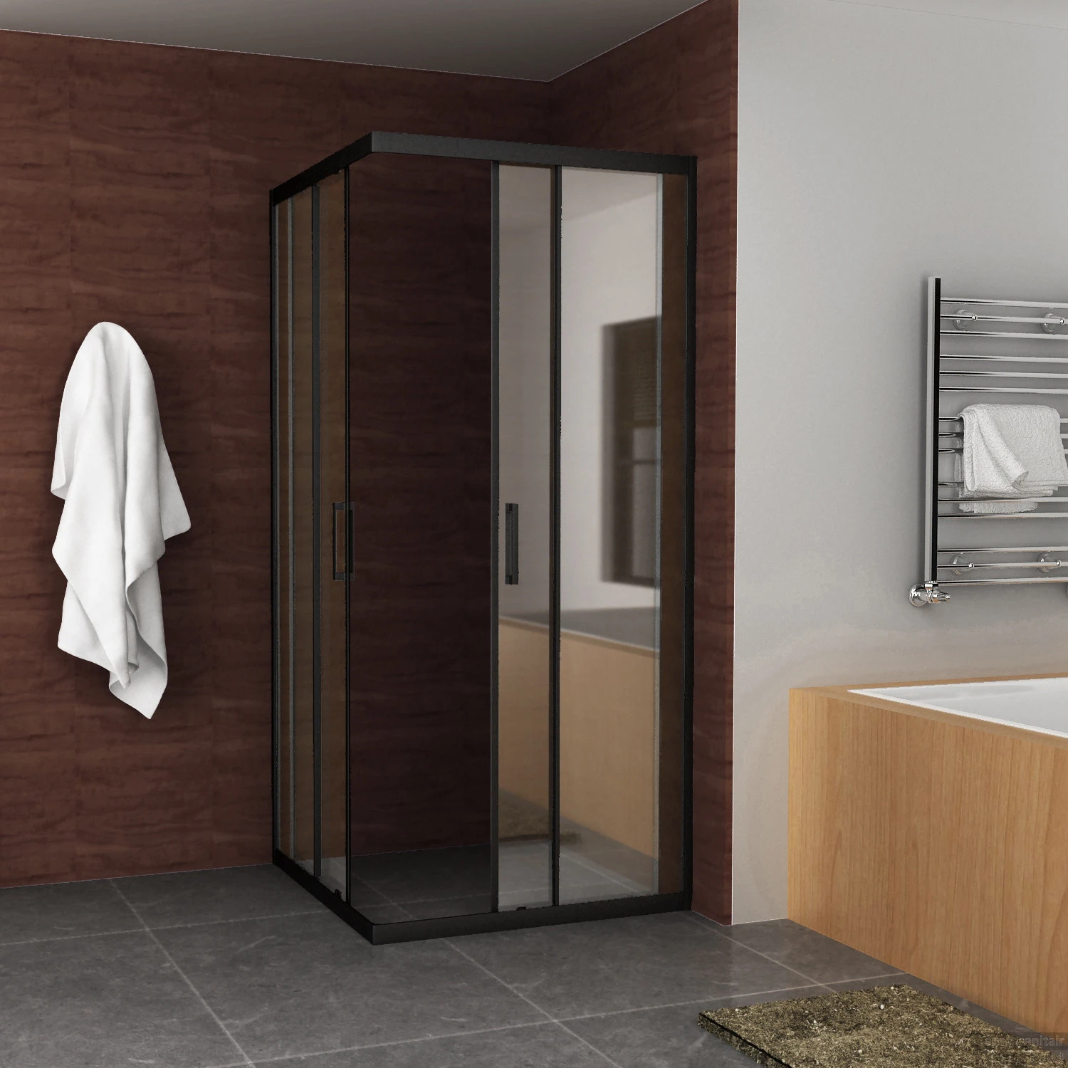 BWS Douchecabine Vierkant | Hoekinstap | 2 Schuifdeuren | 89x89x200cm | 8mm Helder Glas Nano Coating | Mat Zwart - Afbeelding 2