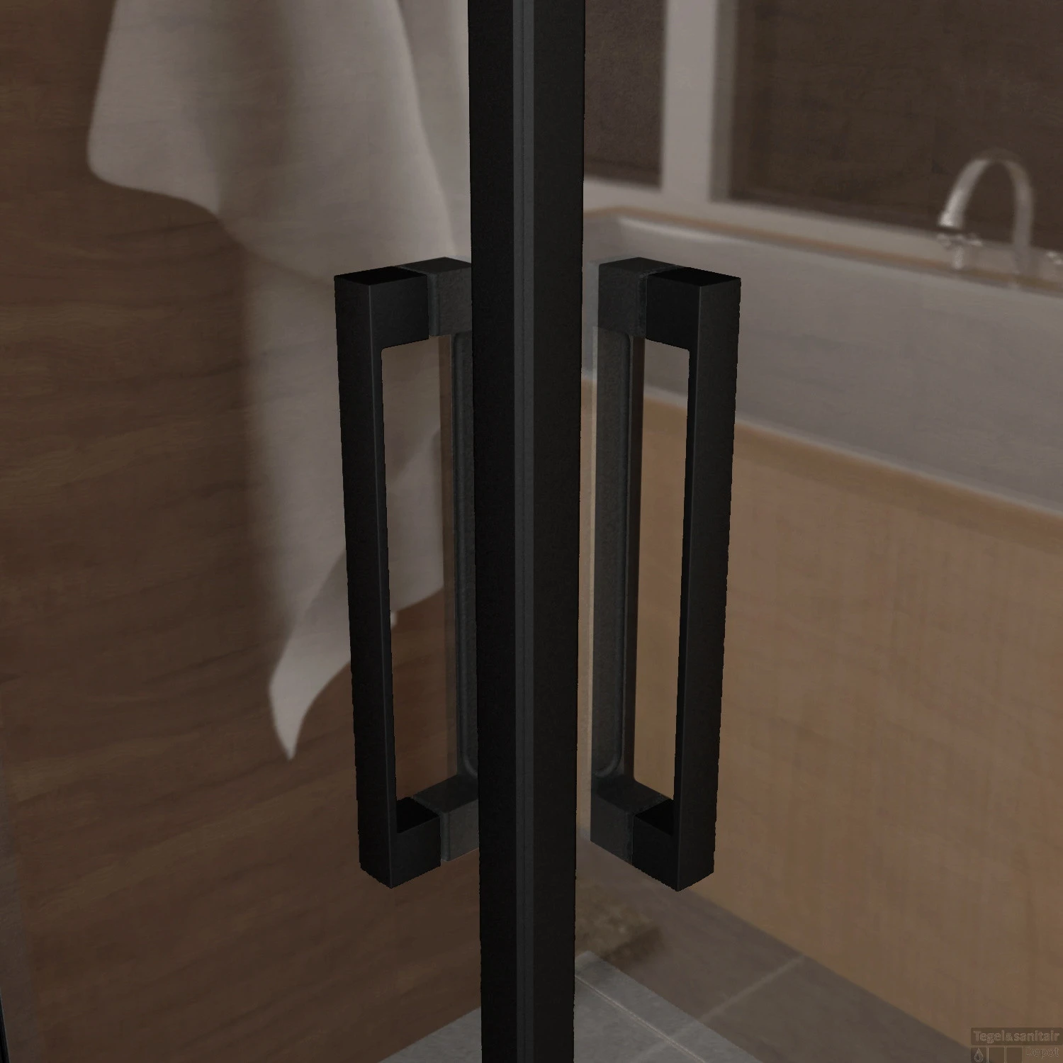 BWS Douchecabine Vierkant | Hoekinstap | 2 Schuifdeuren | 89x89x200cm | 8mm Helder Glas Nano Coating | Mat Zwart - Afbeelding 3