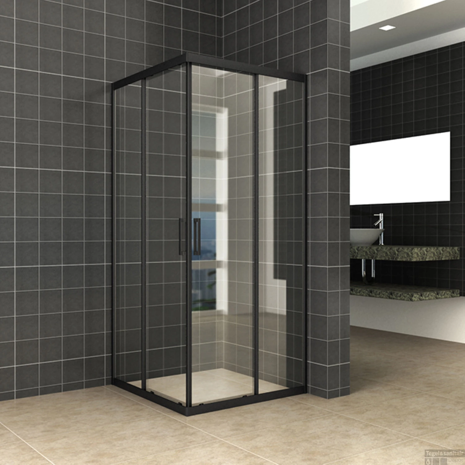 Wiesbaden Douchecabine Skyline | Hoekinstap | 100x100x200cm | 8mm Helder Glas NANO Coating | Mat Zwart