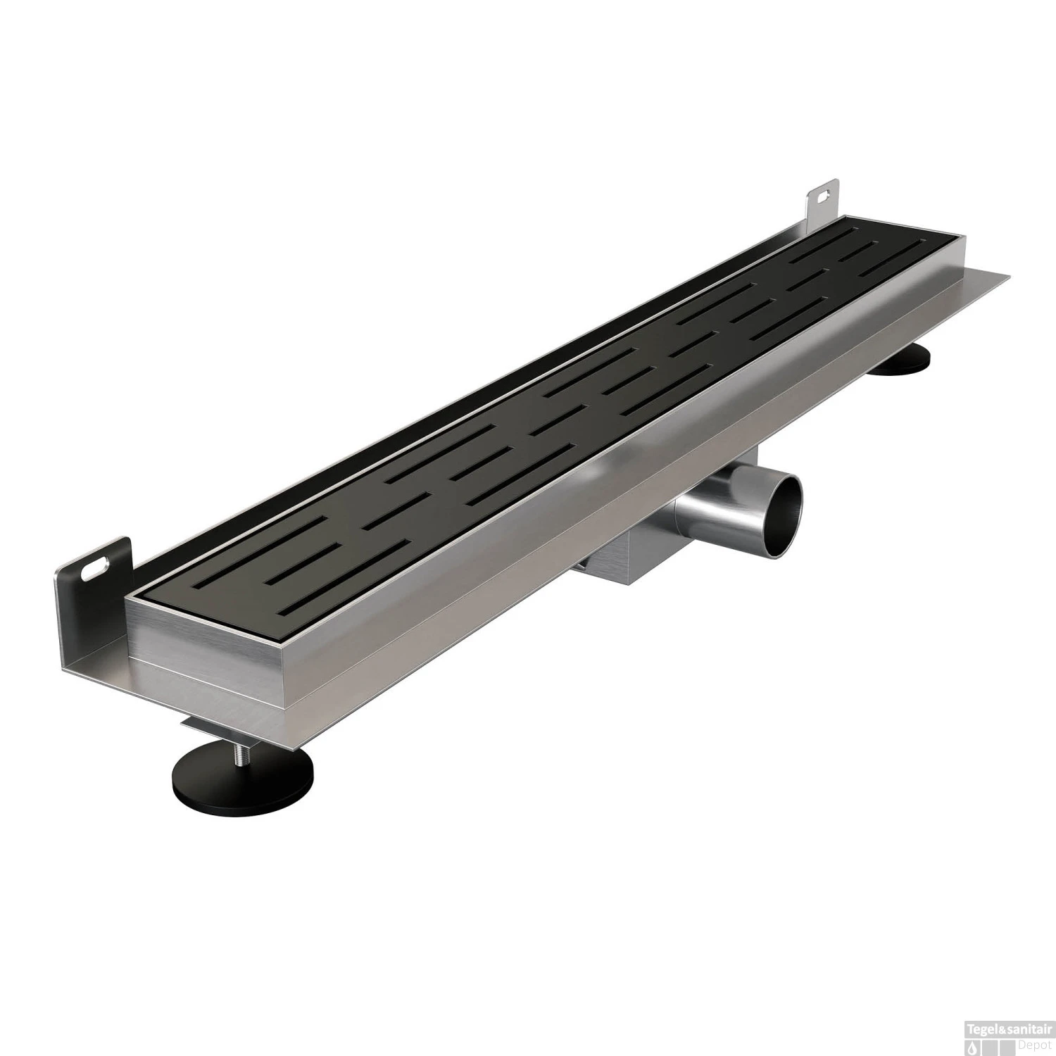 Douchegoot Brauer WallDrain Zwart Geborsteld Muur Montage 60x7 Cm Inclusief Sifon Kunststof Standaard Rooster