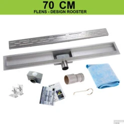 RVS Douchegoot Flens Met Uitneembaar Sifon 70x7cm 6,7cm Diep STANDAARD ROOSTER