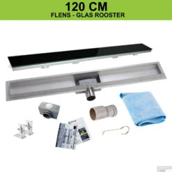 RVS Douchegoot Flens Met Uitneembaar Sifon 120x7cm 6,7cm Diep GLAS ROOSTER