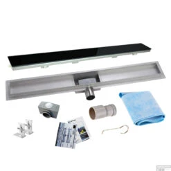 RVS Douchegoot Flens Met Uitneembaar Sifon 120x7cm 6,7cm Diep GLAS ROOSTER -Winkel Voor Huis- En Badkamerartikelen flens glas rooster 120cm shop