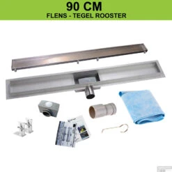 Wiesbaden RVS Douchegoot | Tegelrooster | Flens Met Uitneembaar Sifon | 90x7cm En 6,7cm Diep