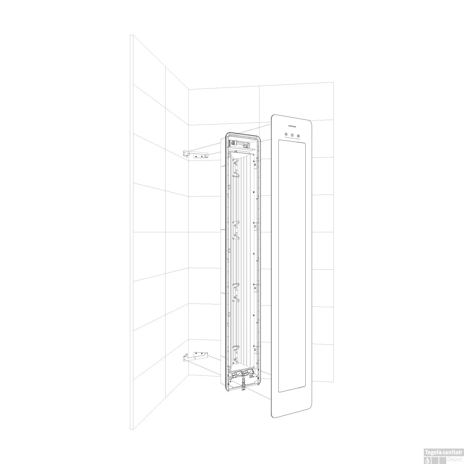 Sunshower One M Round Infrarood 140x33 Cm Inbouw - Opbouw Vlak Of Hoek Organic Grey - Afbeelding 7