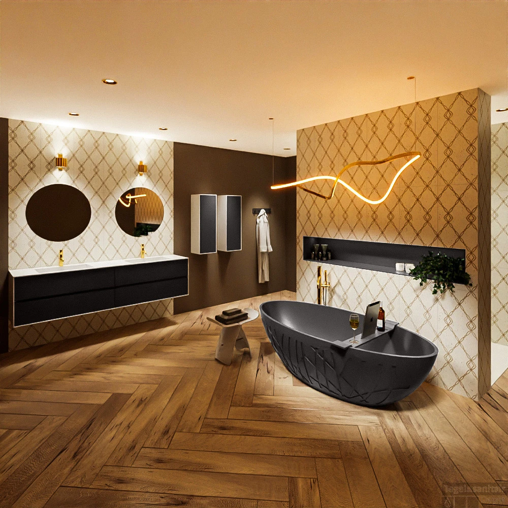 HOLM Vrijstaand Bad 180x85cm Kleur Dark Grey / Dark Grey 2 HOLM Vrijstaand Bad 180x85cm Kleur Dark Grey / Dark Grey - Afbeelding 2