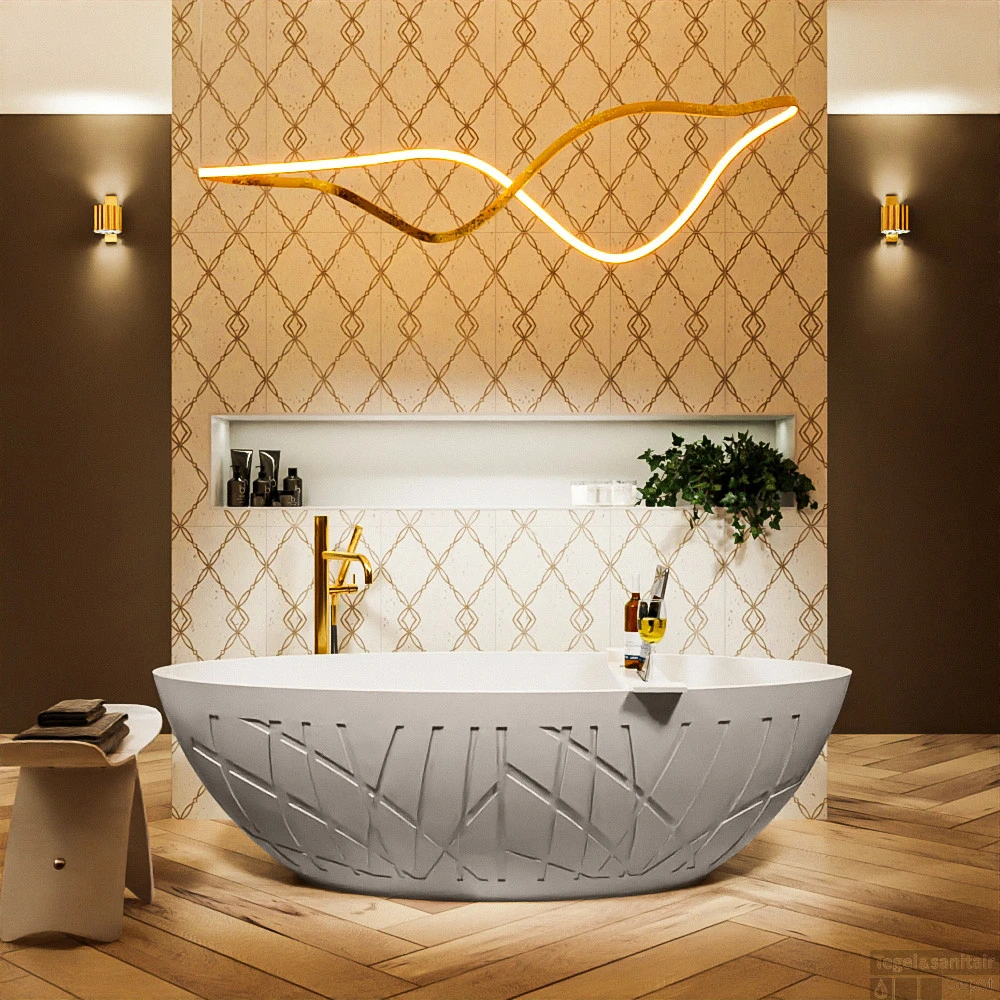 HOLM Vrijstaand Bad 180x85cm Kleur Linen / Talc 3 HOLM Vrijstaand Bad 180x85cm Kleur Linen / Talc - Afbeelding 3