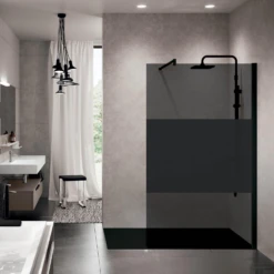 Inloopdouche Novellini Kuadra Met Donkere Middenband 100x200 Cm Mat Zwart Profiel