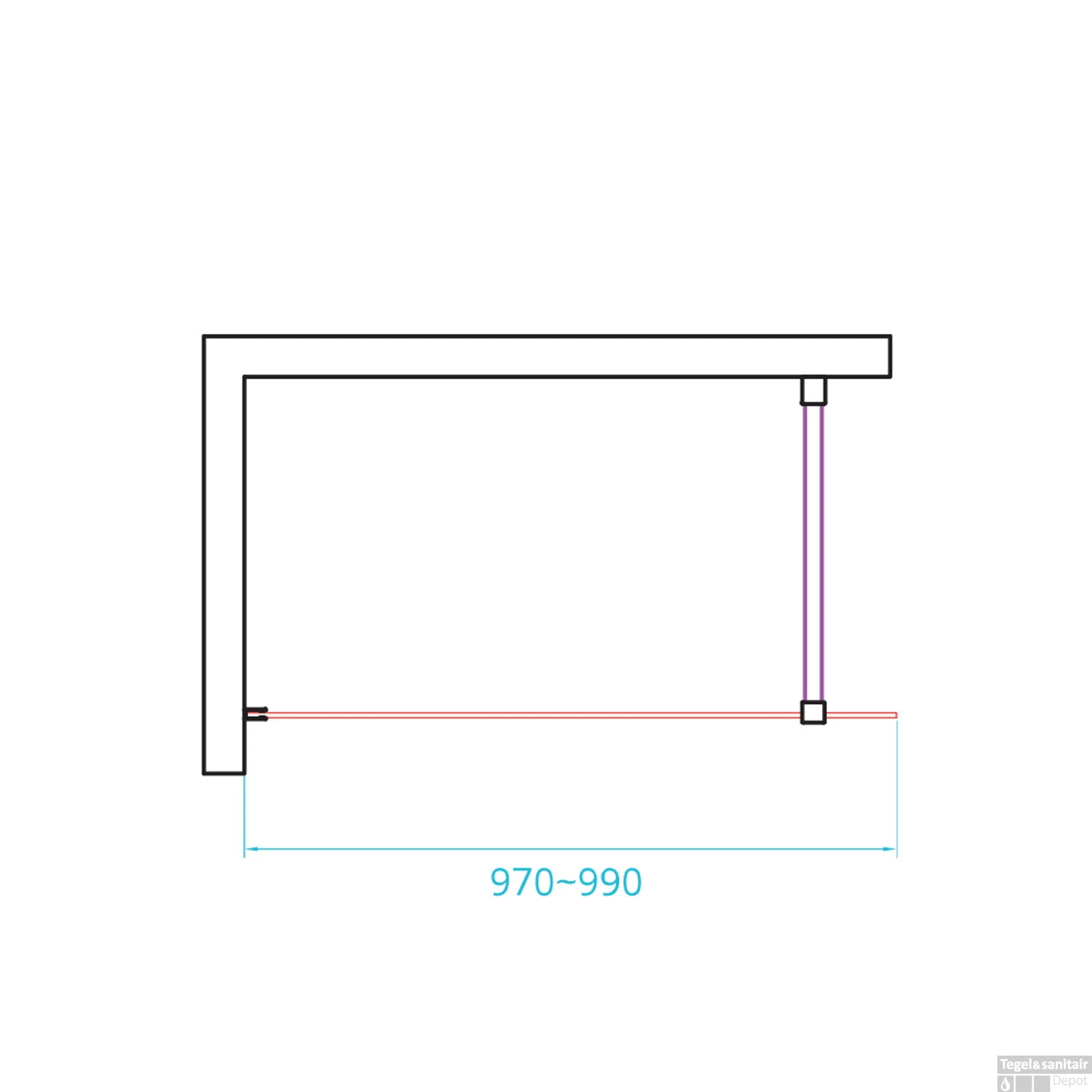 Inloopdouche Van Rijn ST01 Met Stabilisatiestang 100x200 Cm Rookglas 8 Mm Mat Zwart - Afbeelding 2