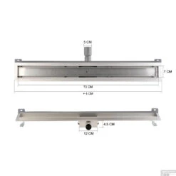 RVS Douchegoot Muurflens Met Uitneembaar Sifon 70x7cm 6,7cm Diep GLAS ROOSTER -Winkel Voor Huis- En Badkamerartikelen muur glas rooster 70cm 7 tech