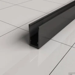 BWS Inloopdouche Pro Line Helderglas 50x200 8mm Nano Coating Mat Zwart Profiel En Stang -Winkel Voor Huis- En Badkamerartikelen muurprofiel mat zwart 12