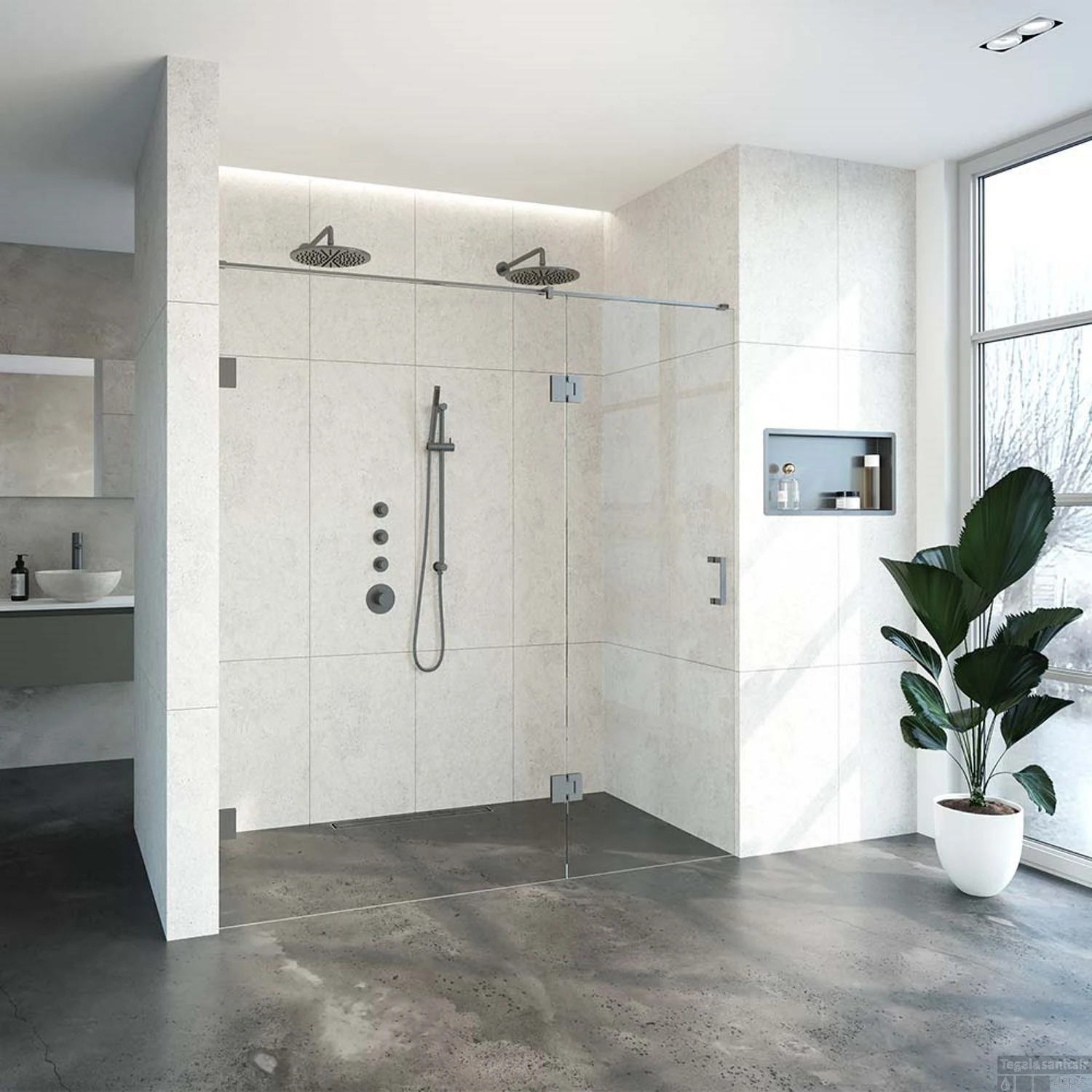 Nisdeur Compleet Just Creating Profielloos 2-Delig (Draaideur Bevestigd Op Inloopwand) 190x200 Cm 120/70 Gunmetal - Afbeelding 2