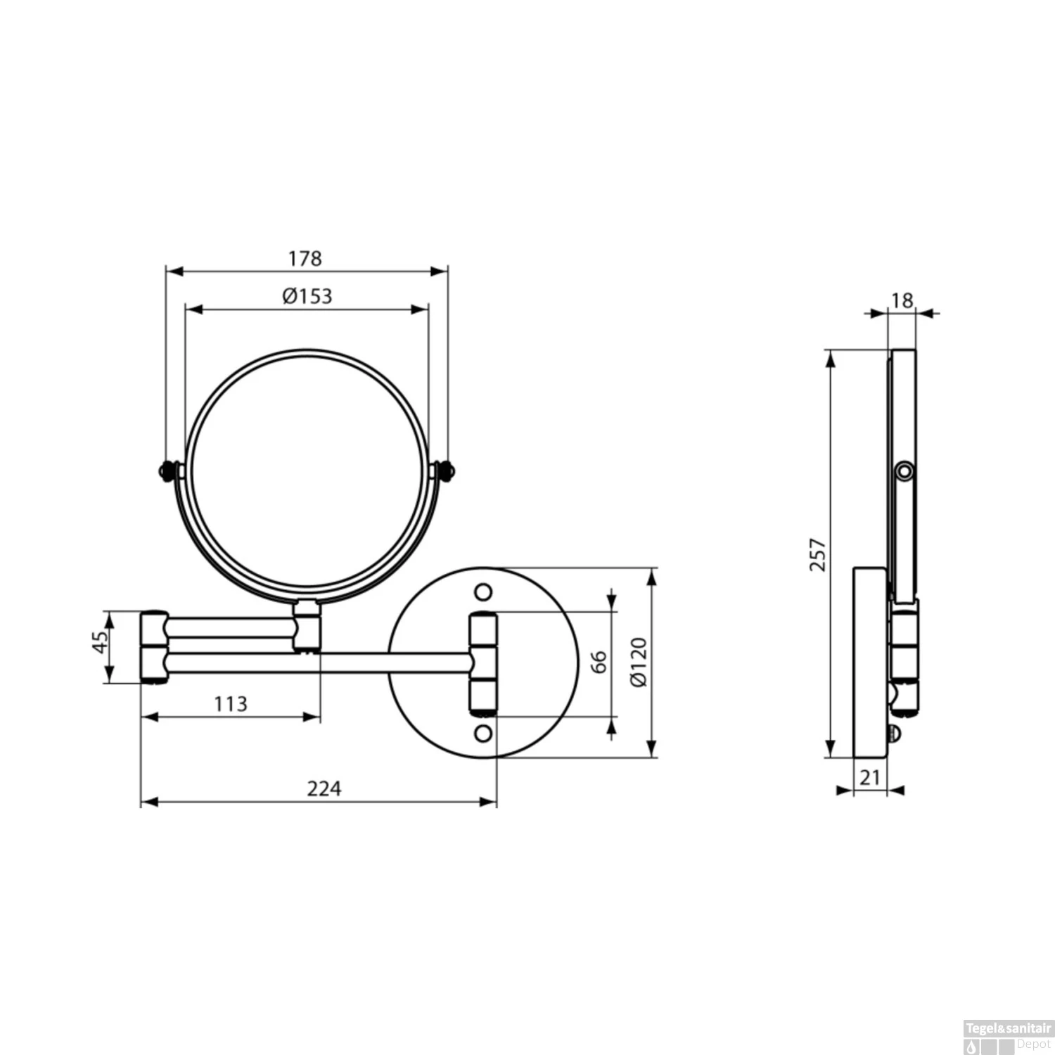 Scheerspiegel Ideal Standard Wand Rond Draaibaar Ø15cm Vergrotend Chroom - Afbeelding 2
