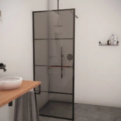 BWS Inloopdouche Smoke Frame 120x200 Cm Rookglas Mat Zwart Raster