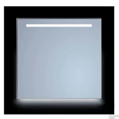 Spiegel Sanicare Q-Mirrors 65x70 Cm Vierkant Met Aan De Bovenkant & Onderzijde LED Cold White, Omlijsting Chroom Incl. Ophangmateriaal Zonder Schakelaar