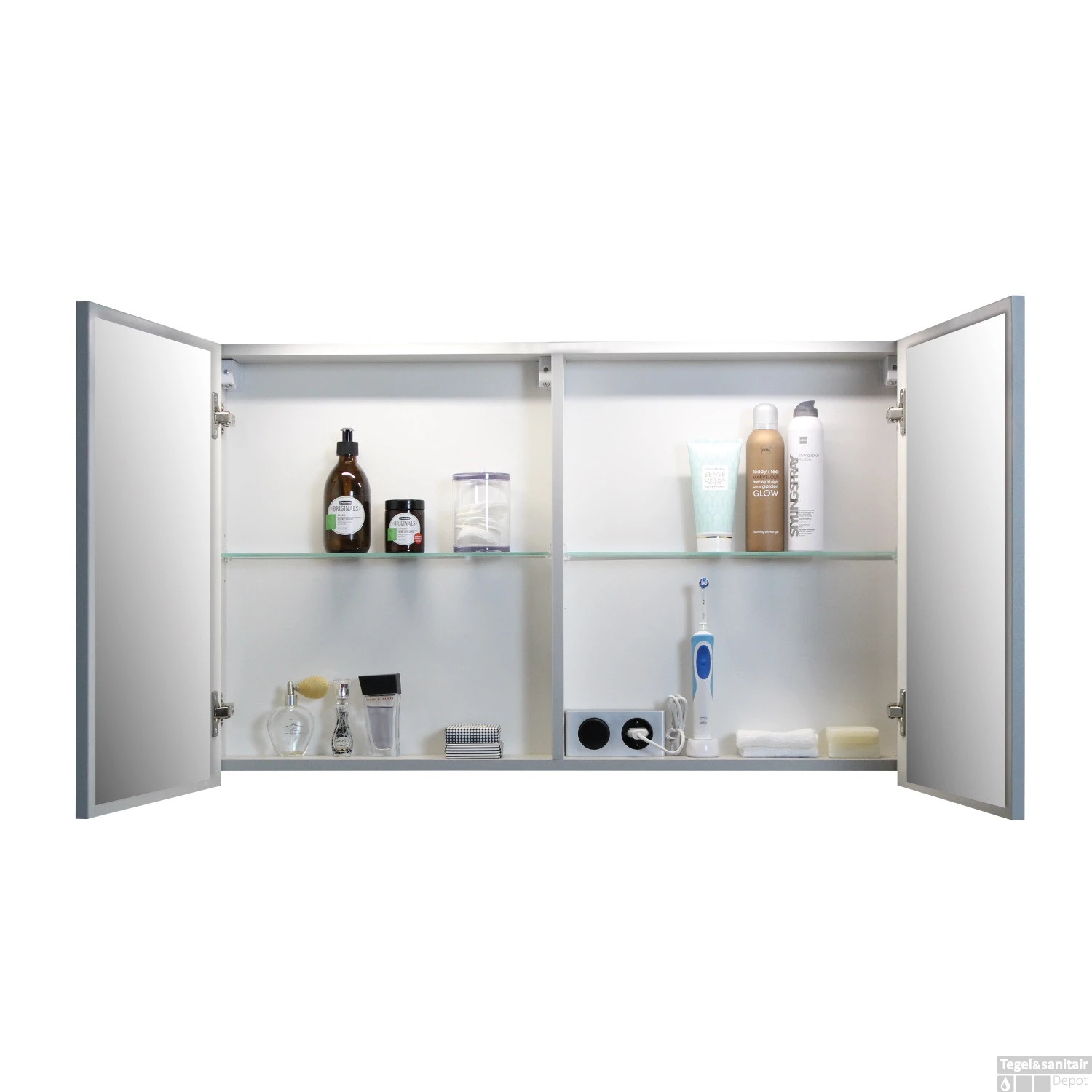 Spiegelkast BWS Salt 2 Deuren 80x60 Cm Incl. Planchetten Ice White - Afbeelding 2