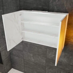 Spiegelkast BWS Valencia 100x70x16 Cm Met Twee Deuren Carrara Mat -Winkel Voor Huis- En Badkamerartikelen spiegelkast bws valencia 100x70 carrara mat detail2