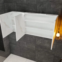 Spiegelkast BWS Valencia 150x70x16 Cm Met Twee Deuren Carrara Mat -Winkel Voor Huis- En Badkamerartikelen spiegelkast bws valencia 150x70 carrara mat detail2