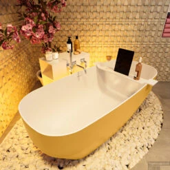 STONE Vrijstaand Bad 170x75cm Kleur Ocher / Talc -Winkel Voor Huis- En Badkamerartikelen stone 5 00014