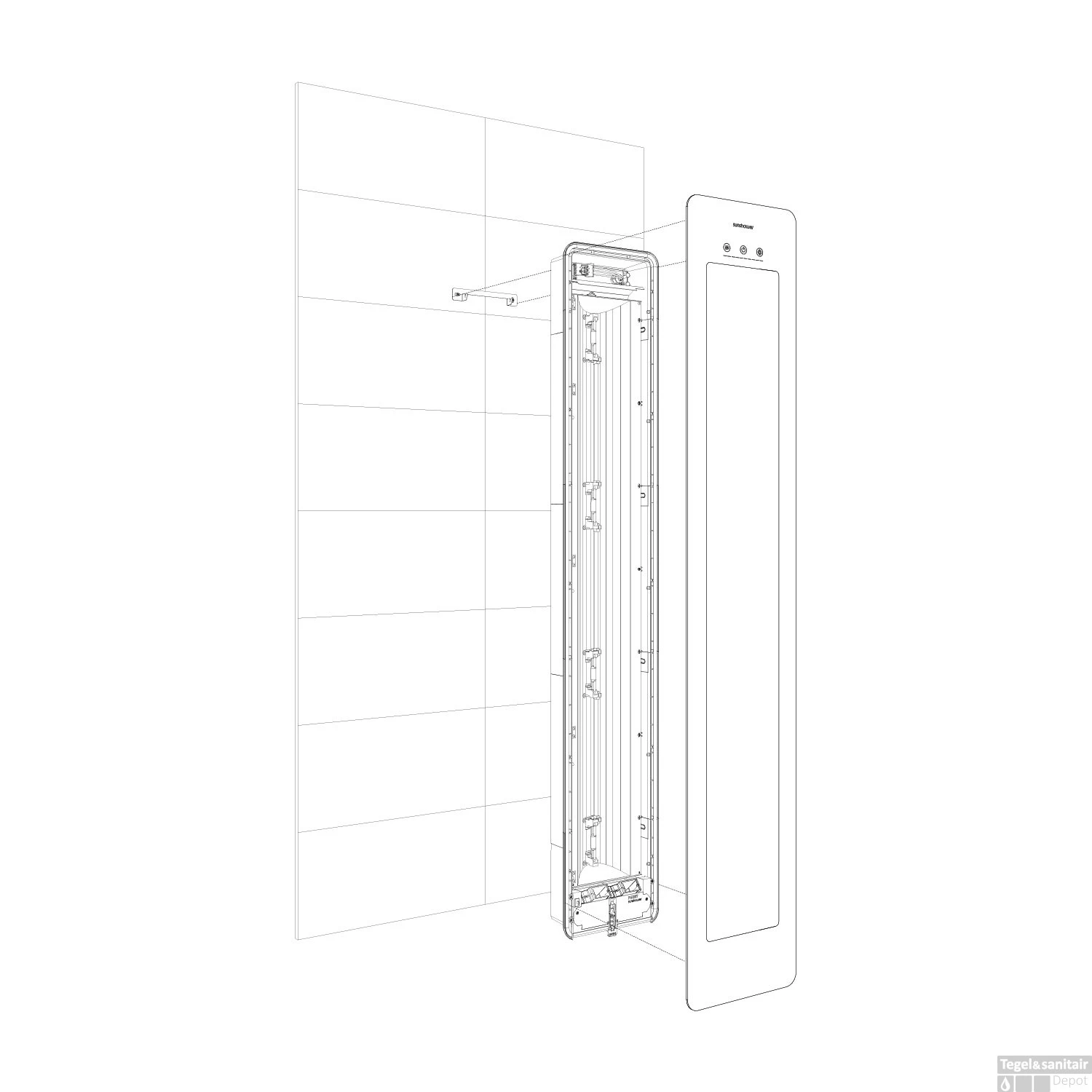 Sunshower Plus M Round Infrarood En UV-licht 140x33 Cm Inbouw - Opbouw Vlak Of Hoek Black - Afbeelding 5