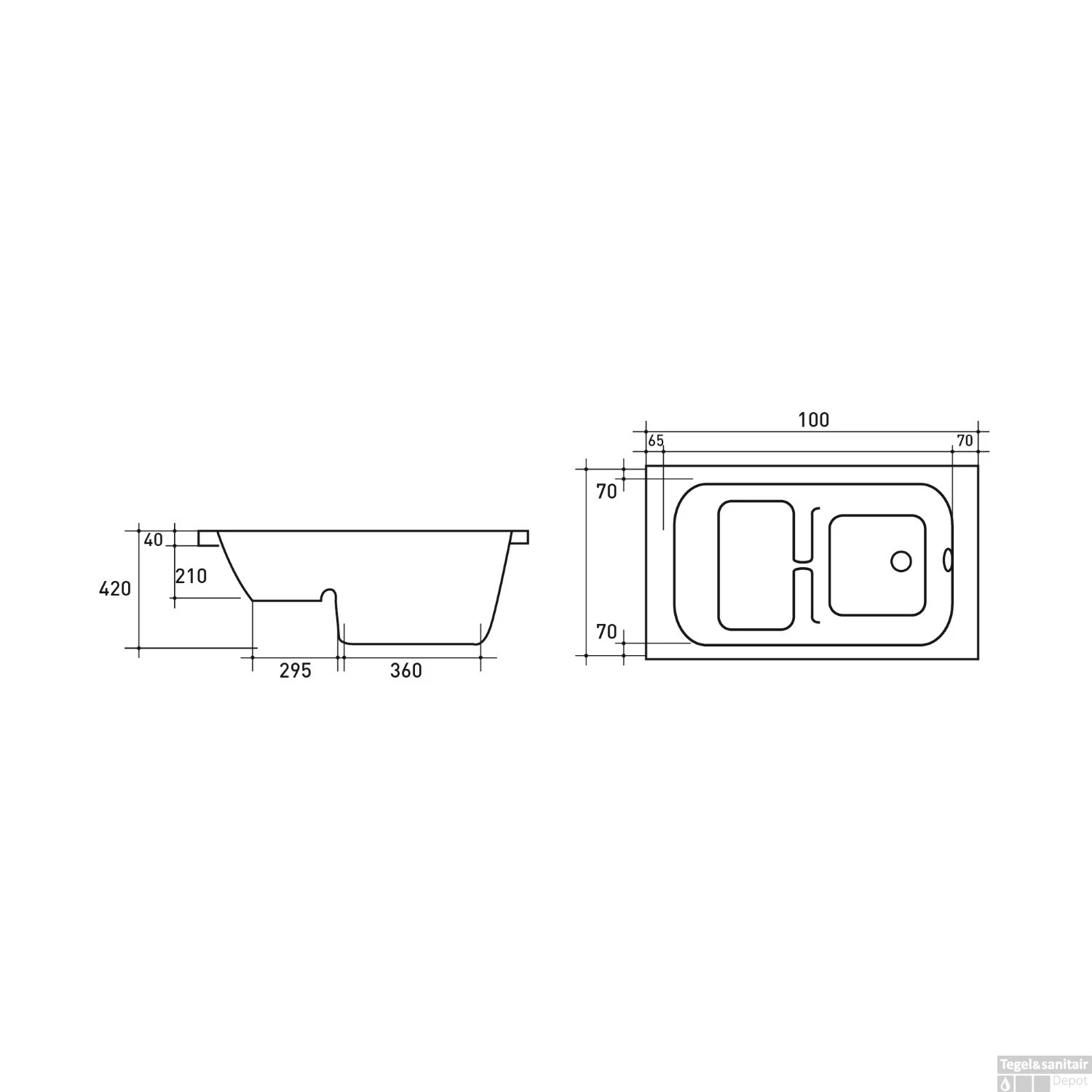 VM GO Pisa Zitbad 100x70cm Acryl 21-42cm Diep Inclusief Potenstel - Afbeelding 2